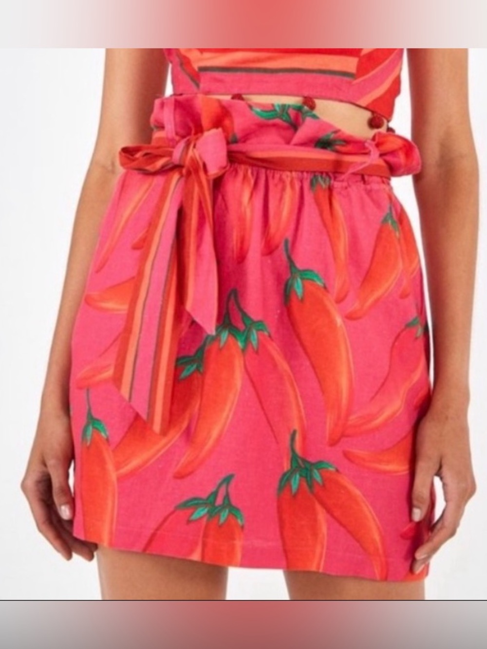 Farm Rio High Waist Paper Bag Red Pepper Skirt XS